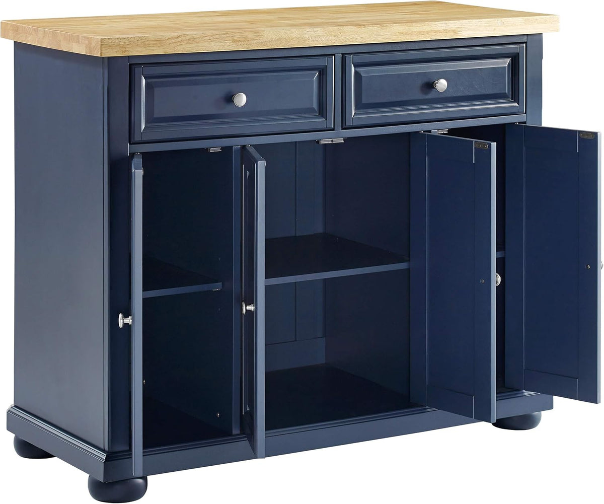 Navy Kitchen Island with Butcher Block Top A857621