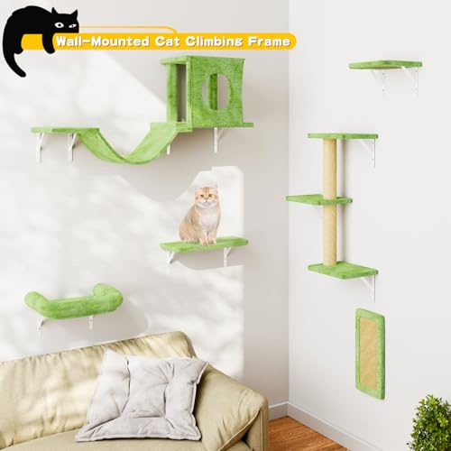 White 6 Pcs Cat Wall Shelves Set Q77429