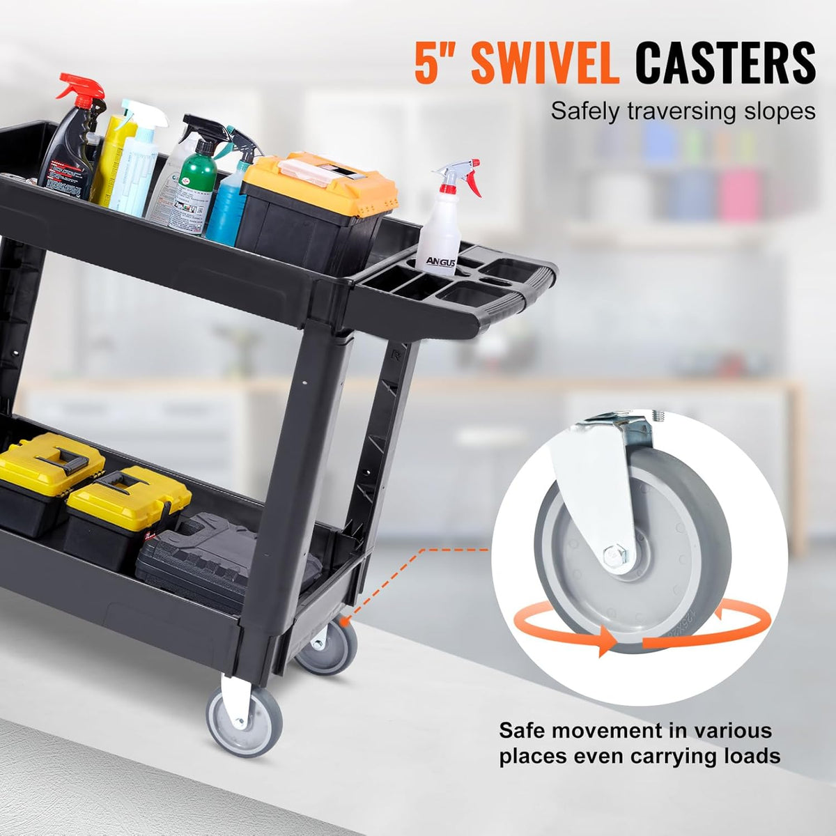 Black 2 Shelf Heavy Duty Plastic Rolling Utility Cart W686049