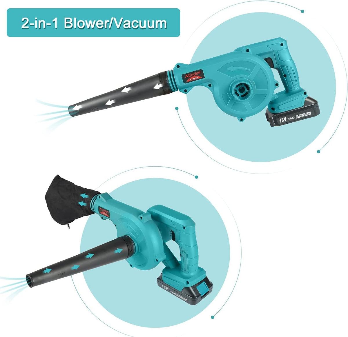 Cordless 2-in-1 Electric Handheld Leaf Blower with 2 Pack 18V 2.0 Ah Lithium Battery V424131