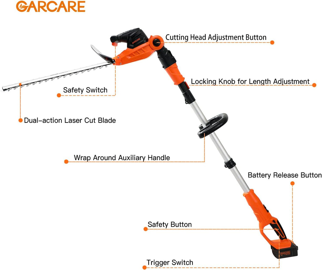 Cordless Telescopic Electric Hedge Trimmer with 20V 4.0Ah Battery and Charger O574