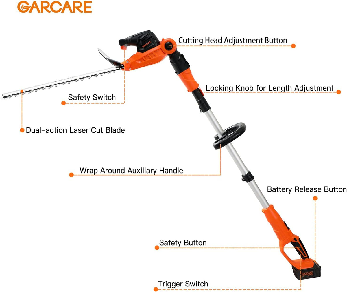 Cordless Telescopic Electric Hedge Trimmer with 20V 4.0Ah Battery and Charger O574