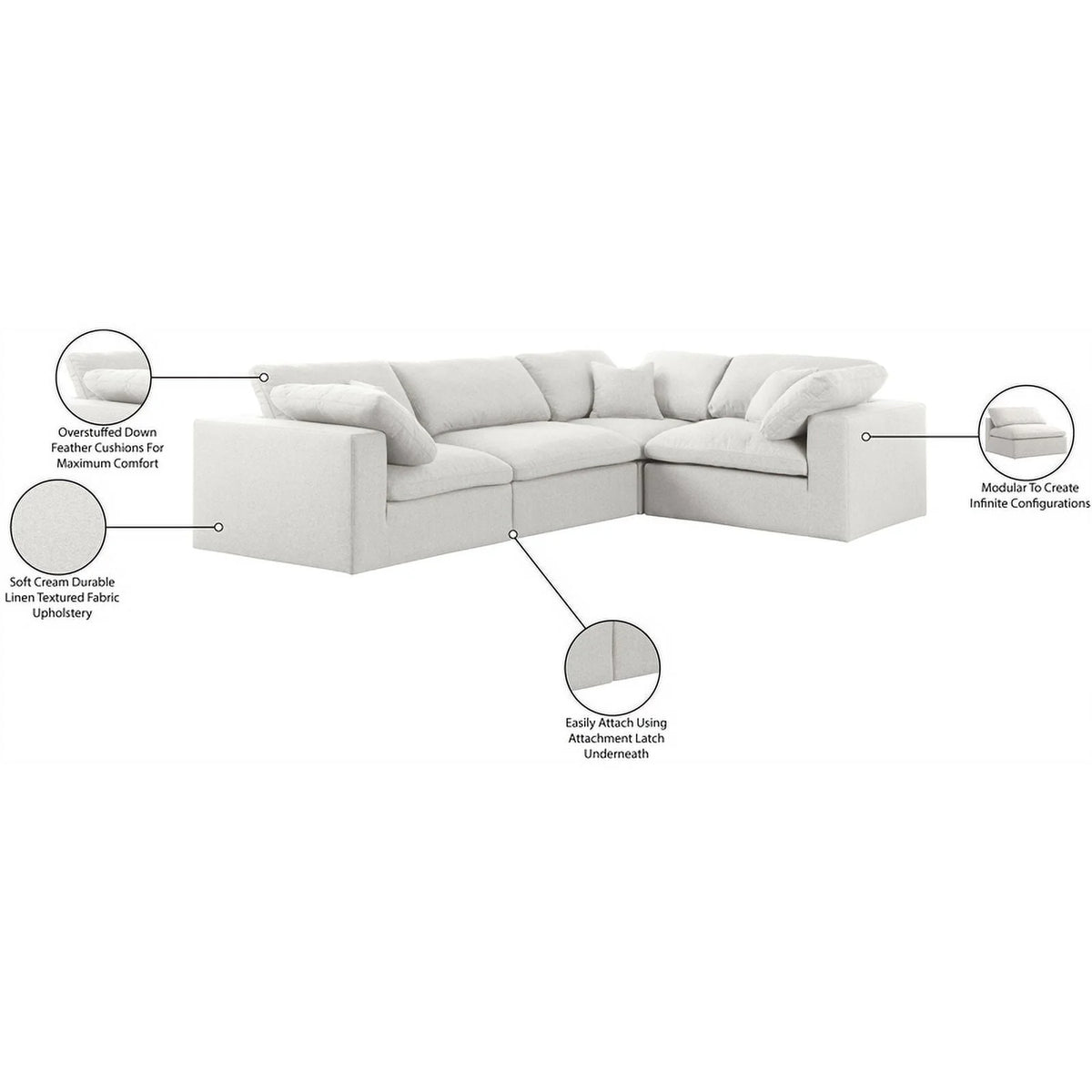 Cream Linen Fabric Modular Sectional E30006