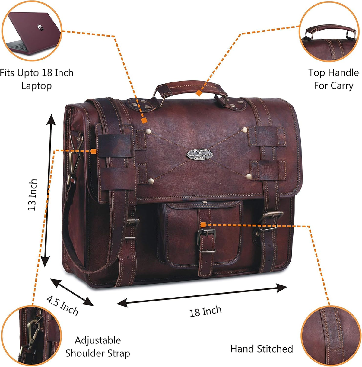 Leather Messenger Bag Laptop Computer Satchel Distressed (12 X 16) U6824