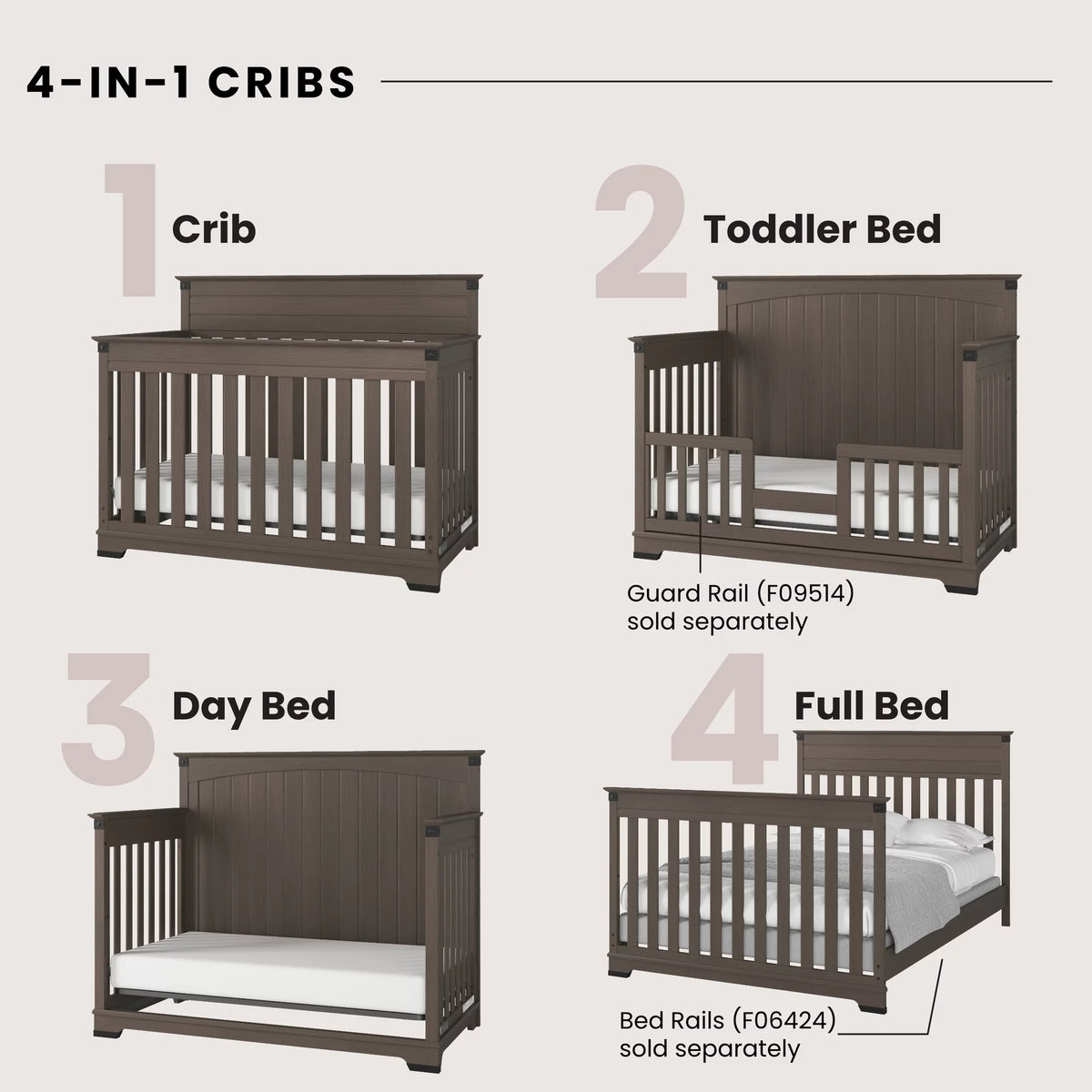 Gray 4-in-1 Convertible Crib X6369