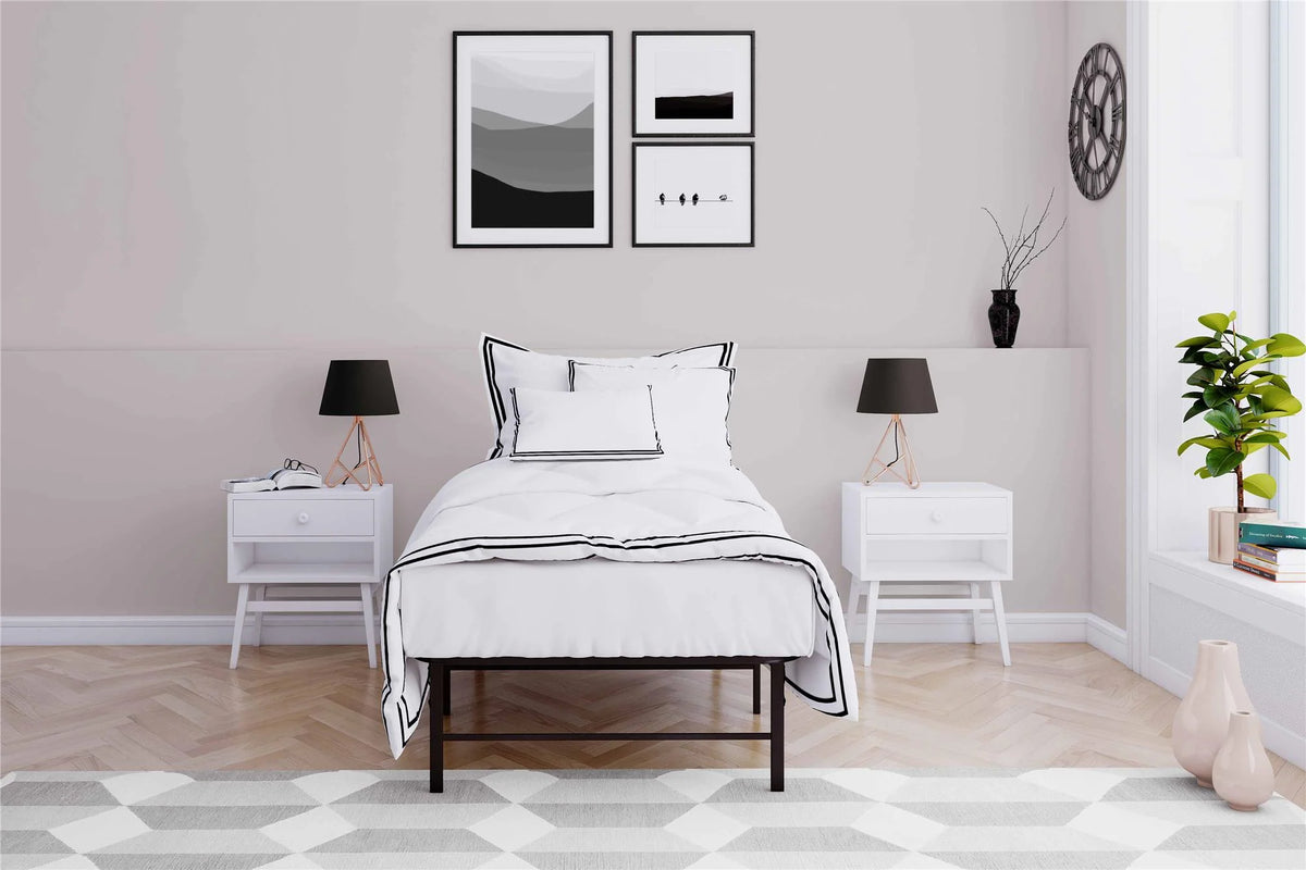 Foldable Metal Platform Bed Frame, Black Twin N340