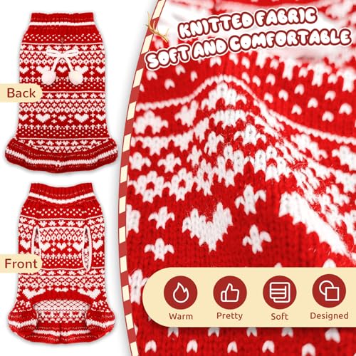 Dog Christmas Sweater Dress with Leash Hole Turtleneck Knitted Pullover E96430