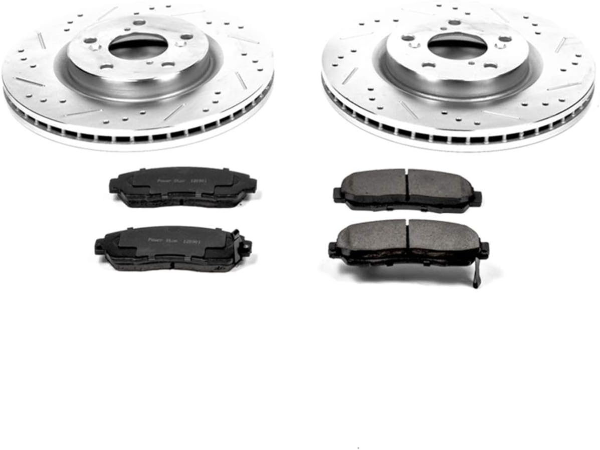 Front Z23 Carbon Fiber Brake Pads with Drilled & Slotted Brake Rotors Kit X266