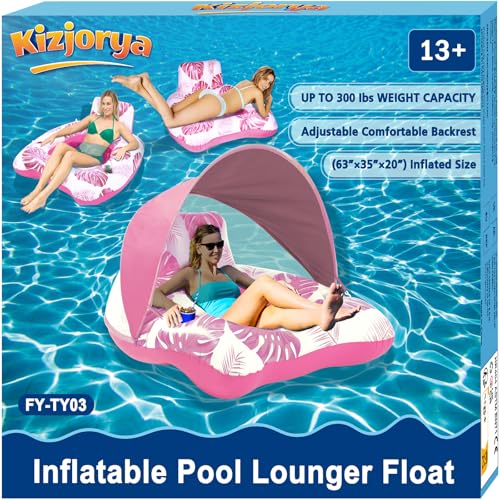 Inflatable Pool Float with Canopy and Cup Holder Q2639