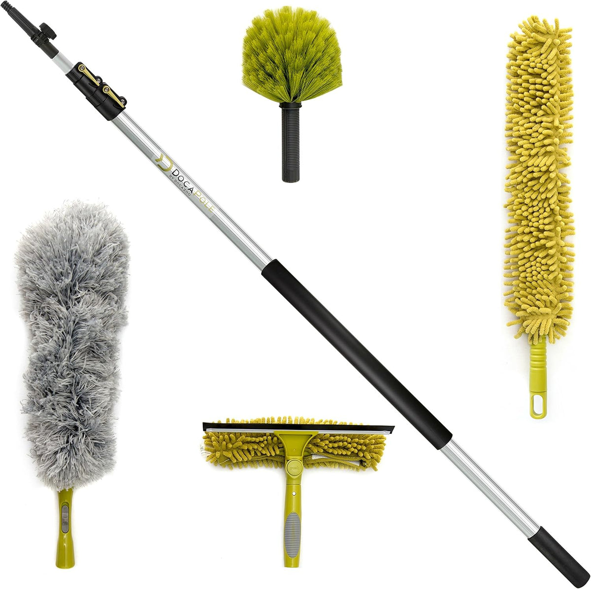 Telescoping Extension Pole Cleaning Kit with Window Squeegee, Washer, and 3 Dusting Attachments C563443