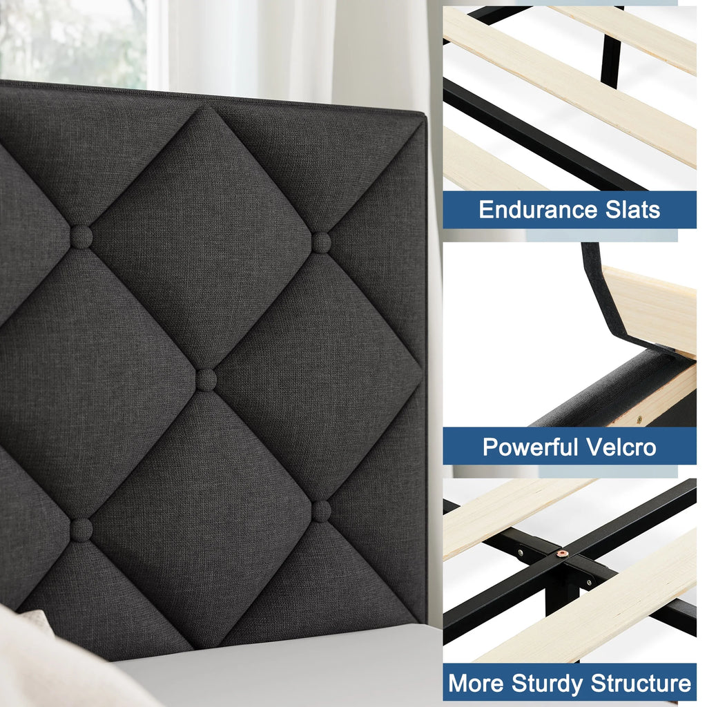 Queen Size Platform Bed with Wingback Headboard S711