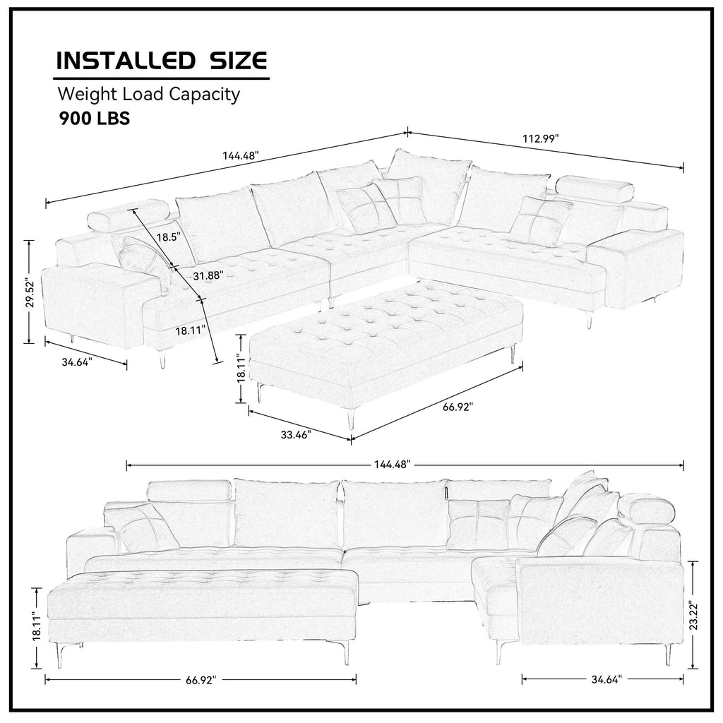 Oversized U Shaped Modular Sectional Sofa with Storage Ottoman M183821