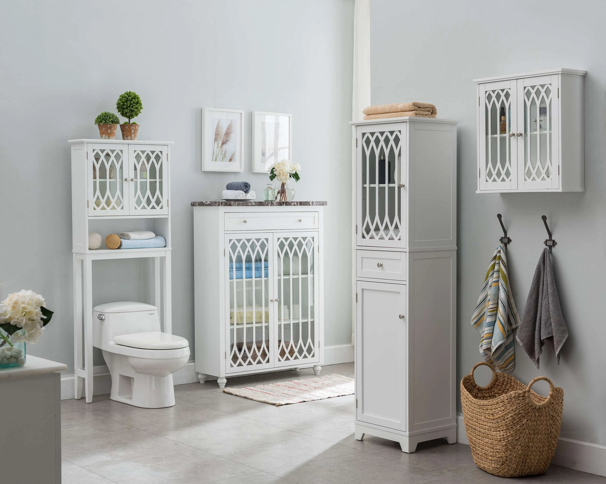 White Tall Wood Bathroom Storage Cabinet Linen Tower F9427