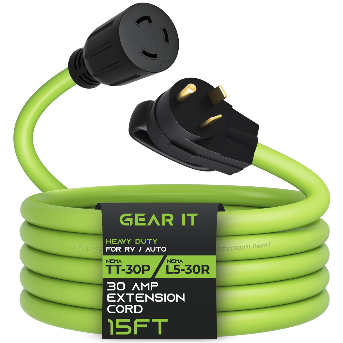 15 ft 30 Amp RV Extension Cord, 3-Prong 125/250-Volt 10/3 STW Locking Cable Z124