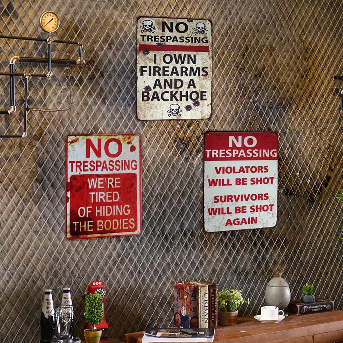 No Trespassing Violators Will Be Shot Survivors Will Be Shot Again Metal Tin Sign 12*8 in T25508