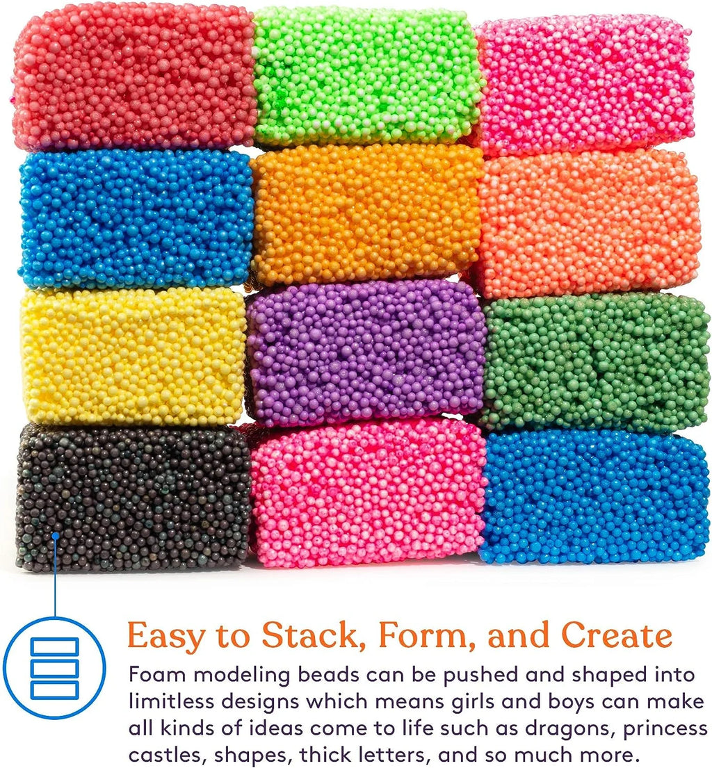 Fun Foam Modeling Foam Beads Play Kit, 12 Blocks Educational Clay for Arts Crafts Kindergarten Toys G695