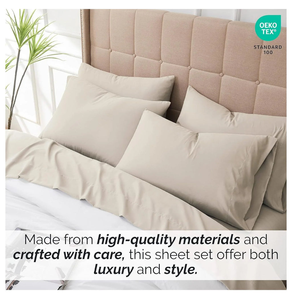 6-Piece Full Size Extra Deep Pocket Sheet Set with Flat and Fitted Sheet, 4 Pillowcases W553