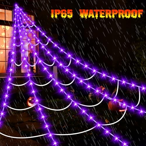 16.4Ft 220 LED Lighted Spider Web Lights with 8 Modes Waterproof Timer B611340