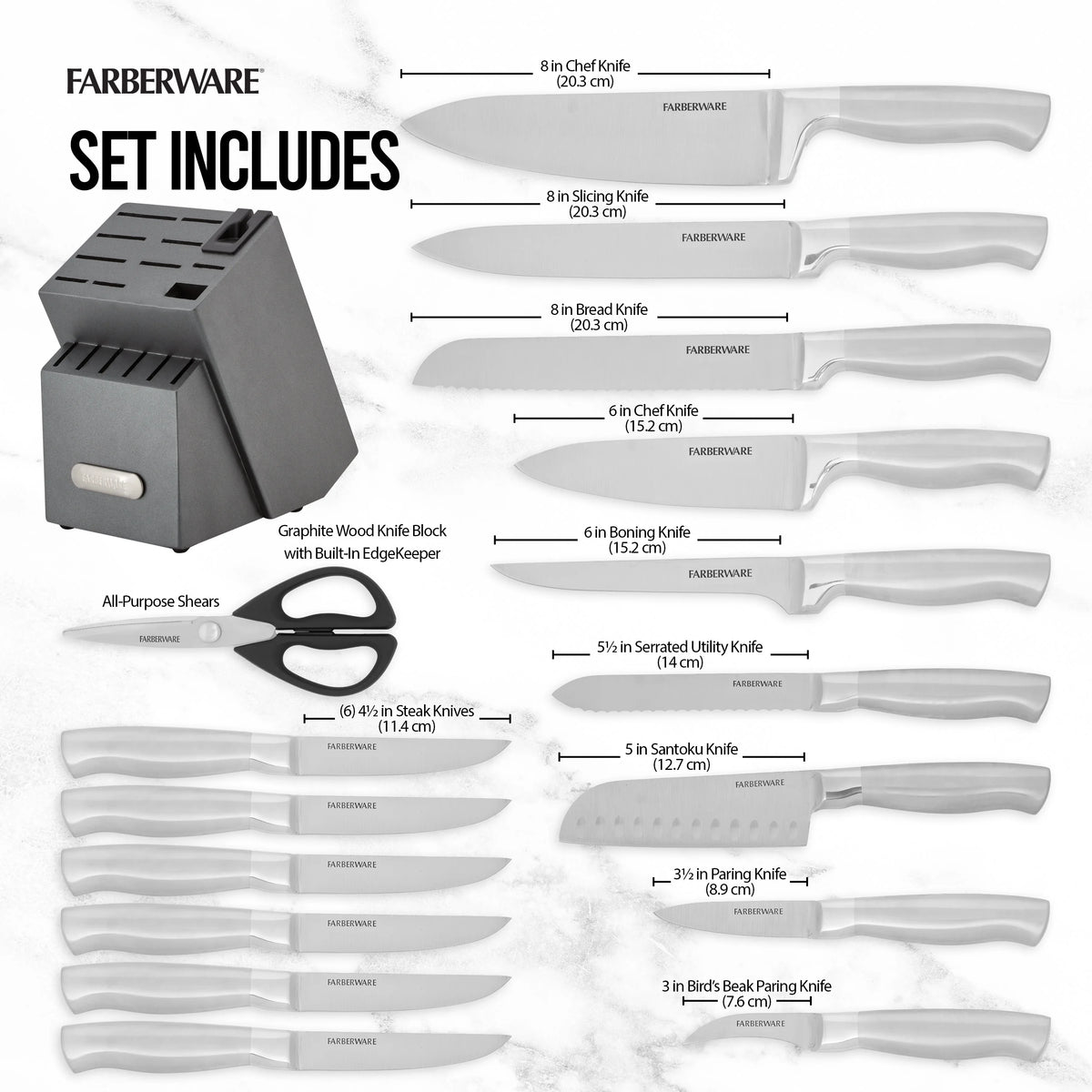 17 Piece Stainless Steel Knife Block Set Y627