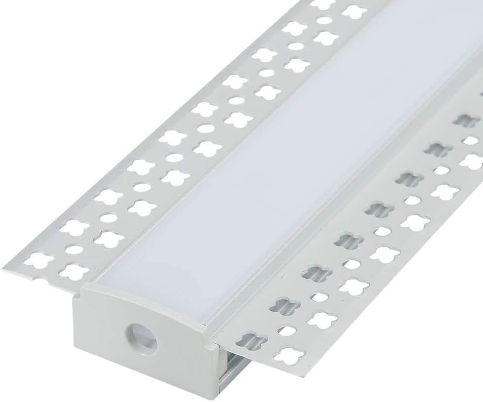 Plaster-in LED Aluminum Channel 6-Pack 3.3ft/1m with Flange for LED Strip, Drywall Aluminum Profile with Clip-in Diffuser and End Caps S81070