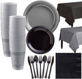 Black Silver Plastic Tableware Kit for 50 Guests Q732493