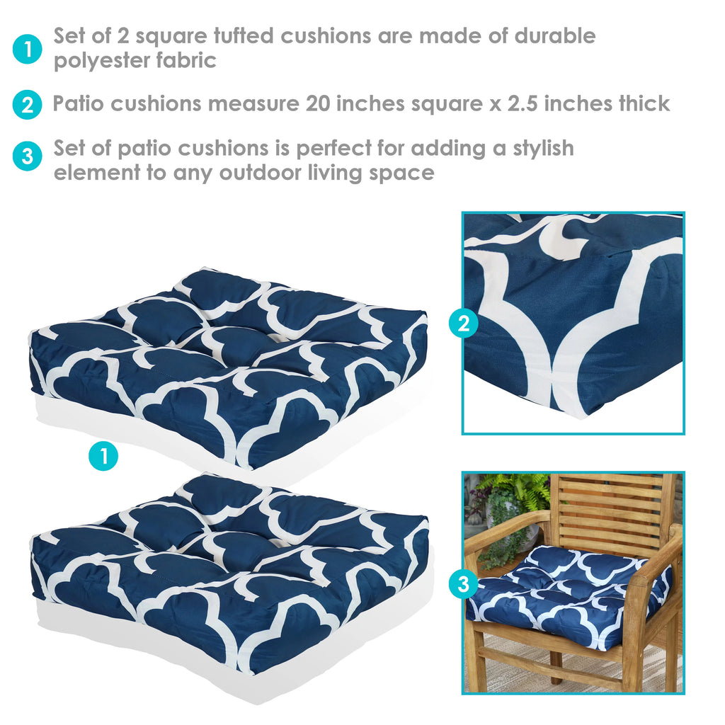 Square Tufted Patio Chair Seat and Back Cushions - 20" - Navy Blue and White - 2pk I833434