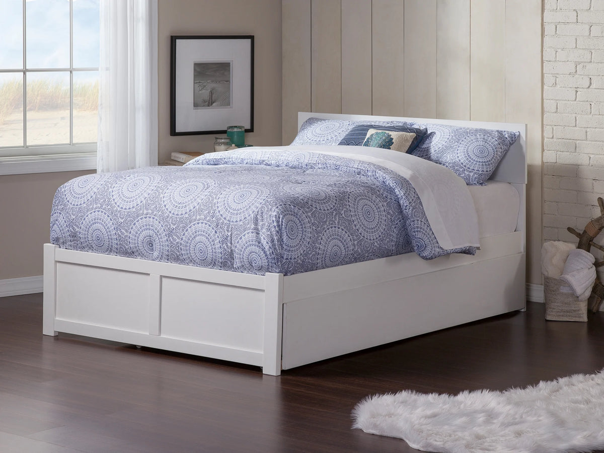 White Full Platform Bed with Twin Size Trundle Bed S38075