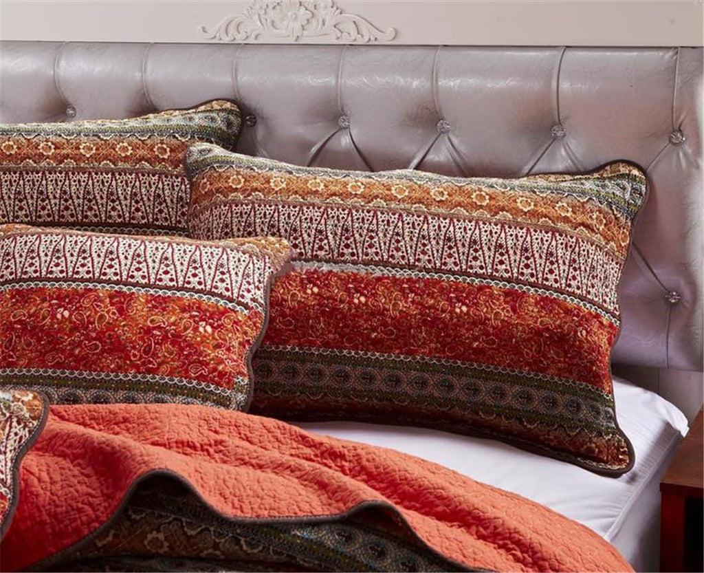 Striped Cotton 3-Piece Patchwork Bedspread Quilt Set Queen G614