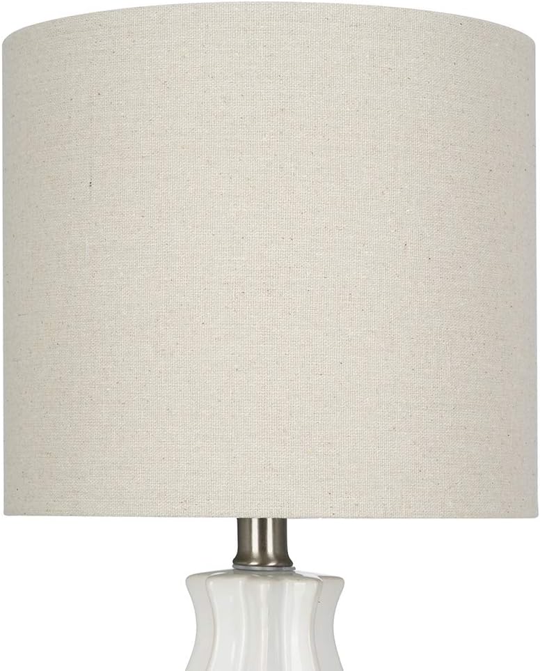 White Ceramic Accent Table Lamp with Linen Shade U52558