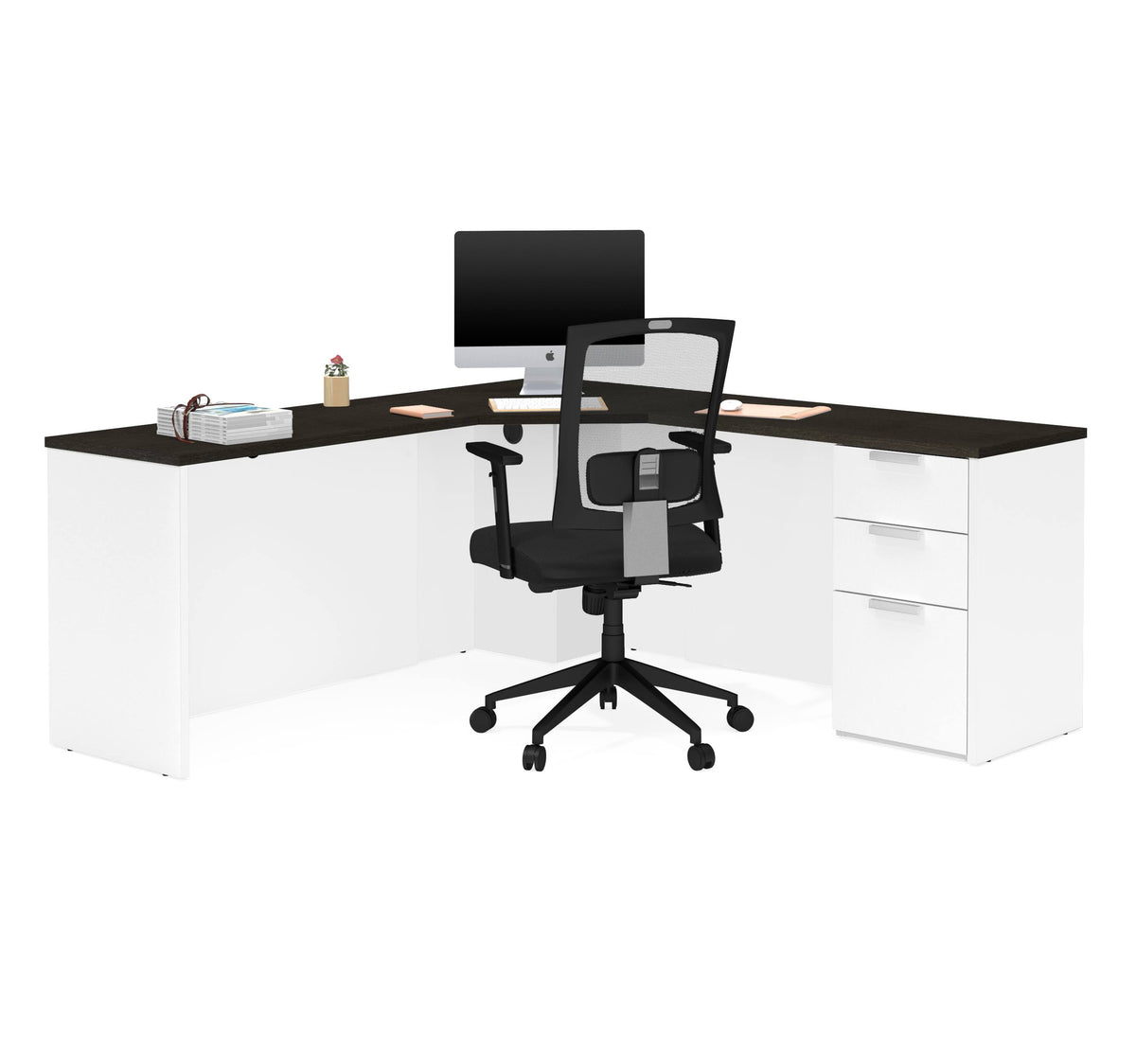 Deep Grey White Corner Desk B92475