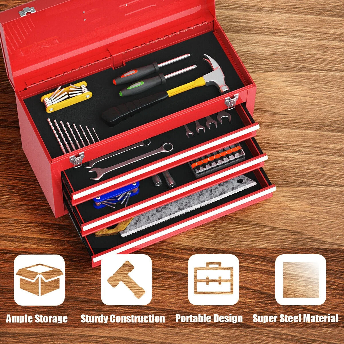 Portable 3 Drawers Red Tool Chest K64463