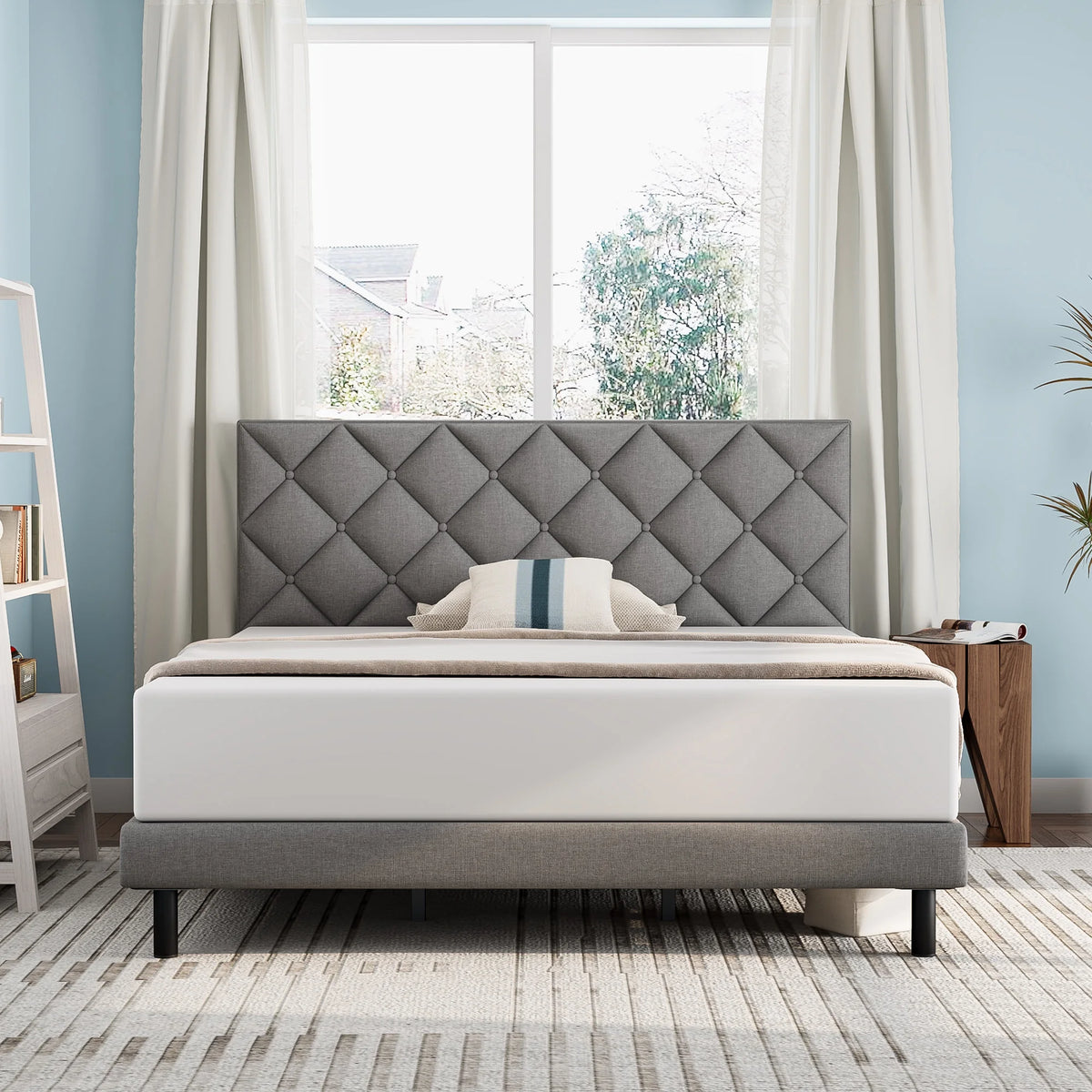 Queen Size Platform Bed with Wingback Headboard S711