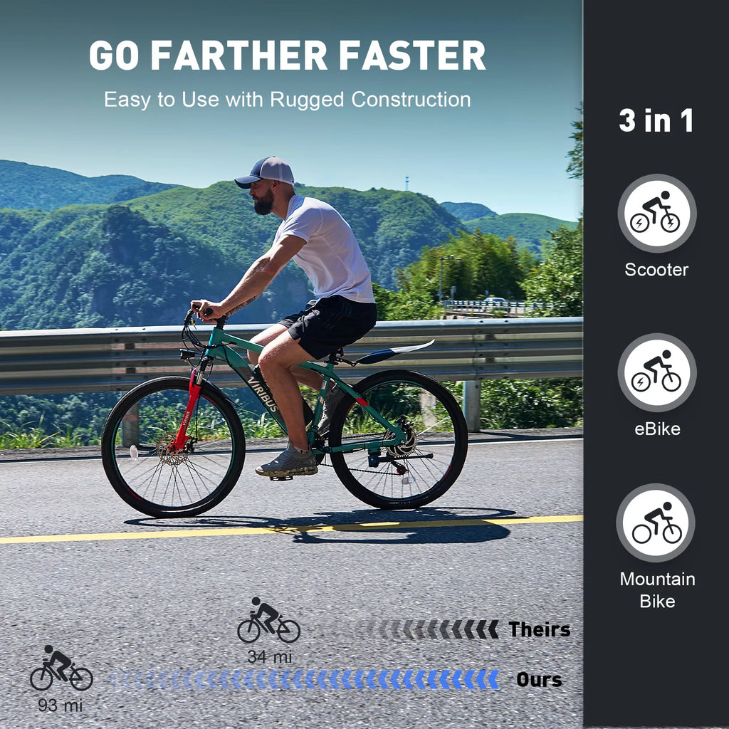 Electric Bike 26" Commuter Mountain Bike Disc Brakes 350W Motor 48V 10.4Ah Lithium A667