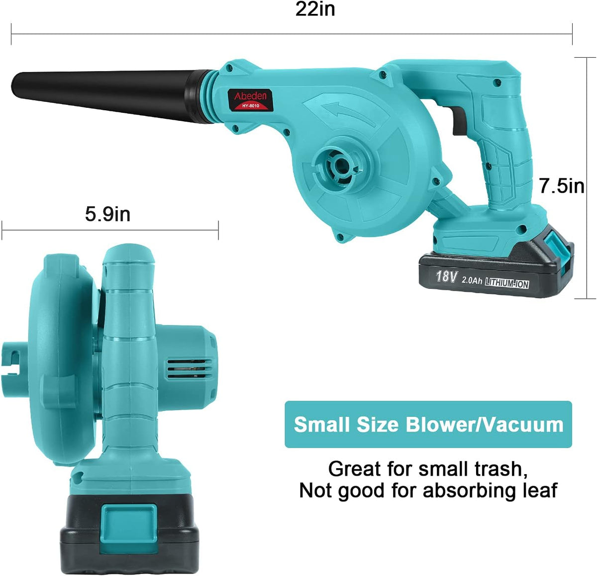Cordless 2-in-1 Electric Handheld Leaf Blower with 2 Pack 18V 2.0 Ah Lithium Battery V424131