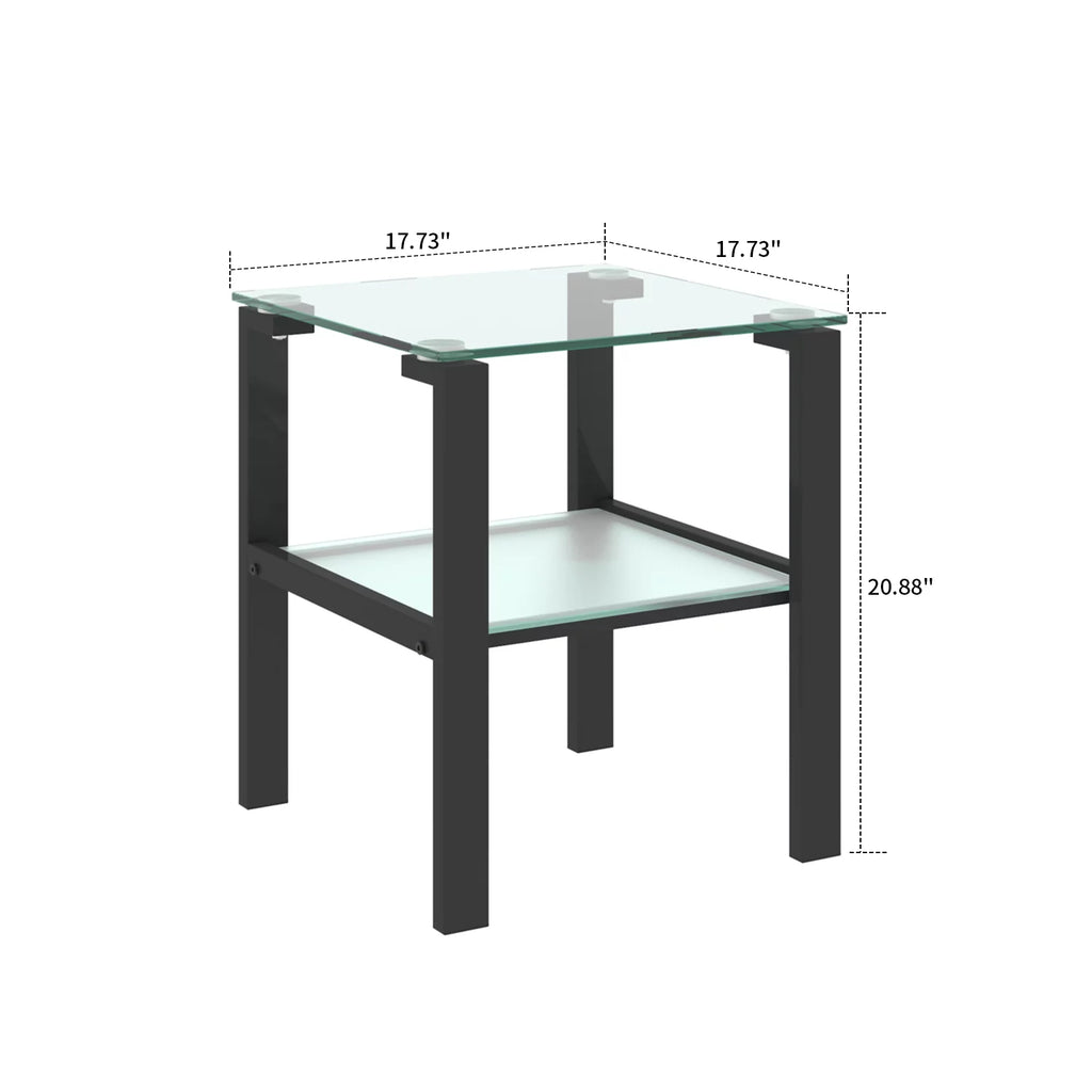 Tempered Glass Top Tea Table with Iron Tube Legs and Shelf O505032