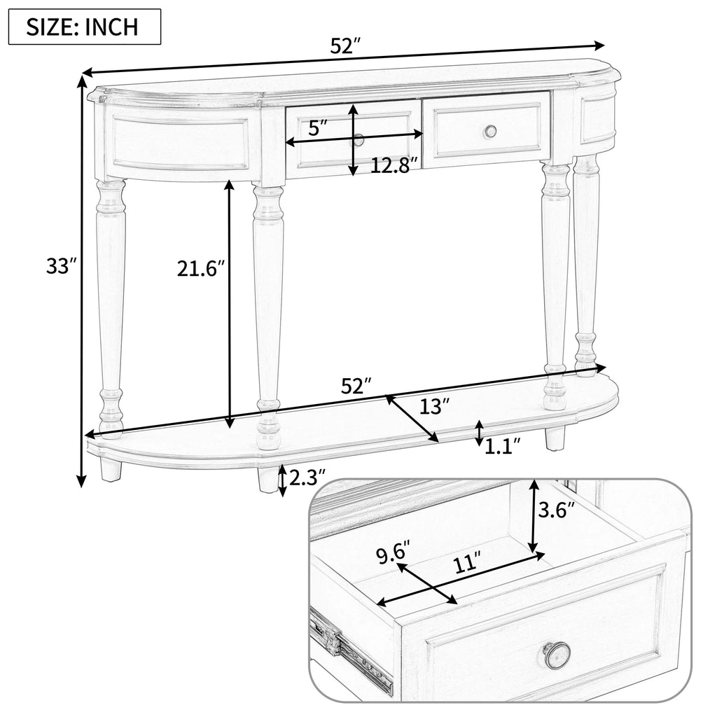 52'' Solid Wood Curved Console Table with 2 Drawers and 1 Shelf Q165987