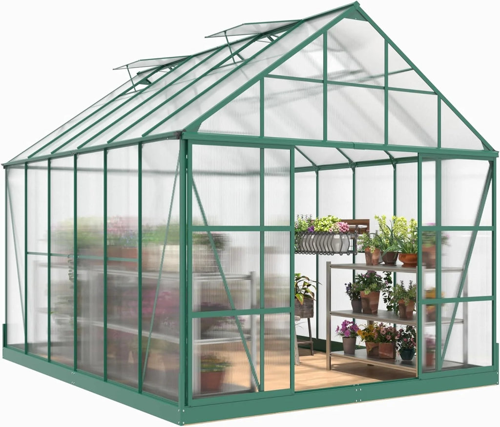 12x10x10 ft Polycarbonate Greenhouse with 2 Sliding Doors 4 Vents Window D332