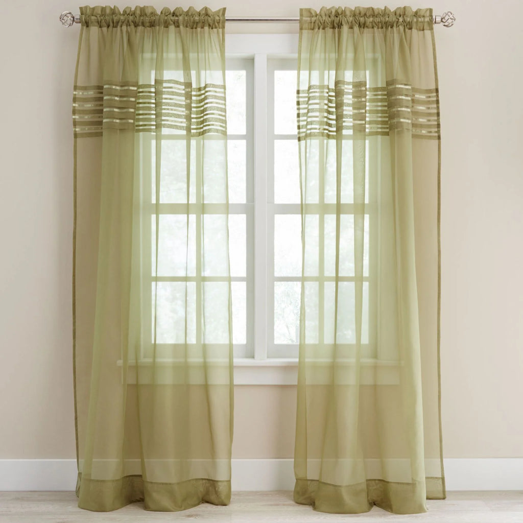 Slate Pleated Voile Rod-Pocket Window Curtain Y127526