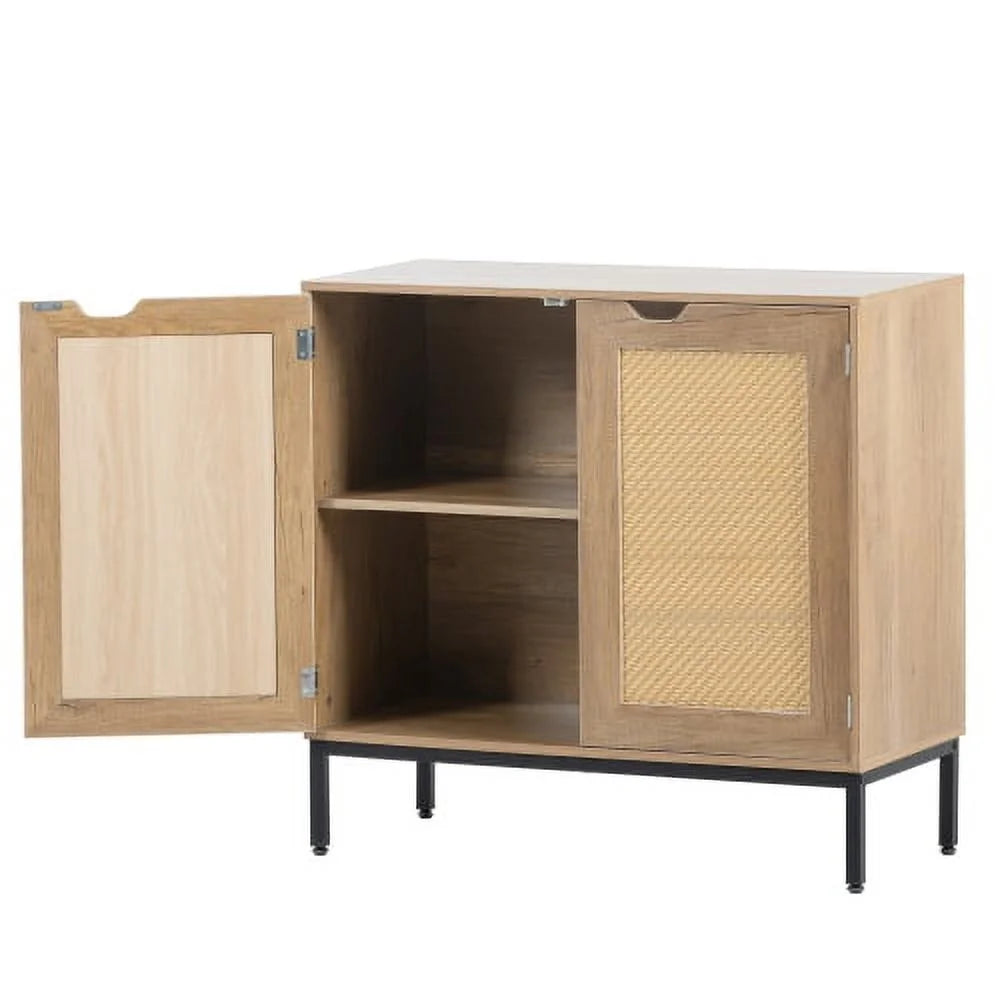 Rustic 2 Rattan Doors Natural Wood Storage Cabinet O1518
