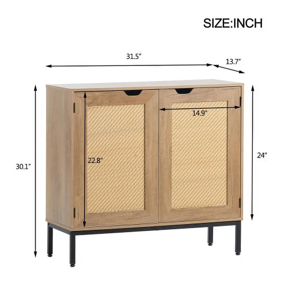 Rustic 2 Rattan Doors Natural Wood Storage Cabinet O1518