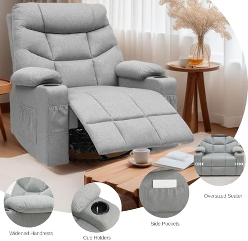 Oversized Swivel Rocker Recliner Chair with Massage & Heat, Gray L7895