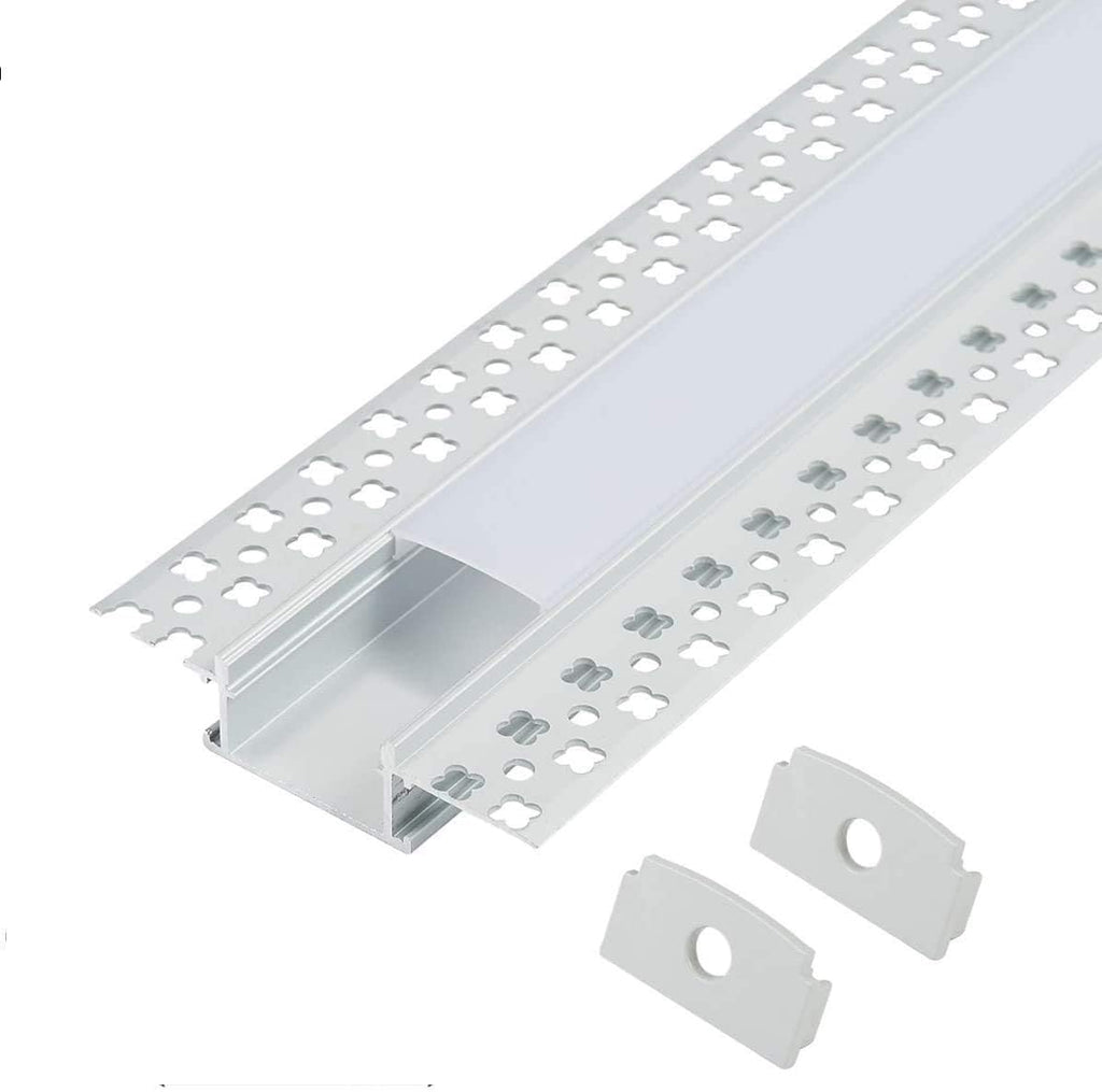 Plaster-in LED Aluminum Channel 6-Pack 3.3ft/1m with Flange for LED Strip, Drywall Aluminum Profile with Clip-in Diffuser and End Caps S81070