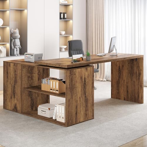 Black L Shaped Computer Desk with Drawers, 55 Inch C372