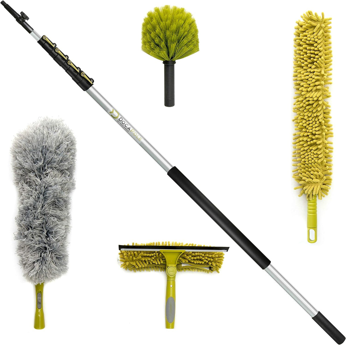 Telescoping Extension Pole Cleaning Kit with Window Squeegee, Washer, and 3 Dusting Attachments C563443