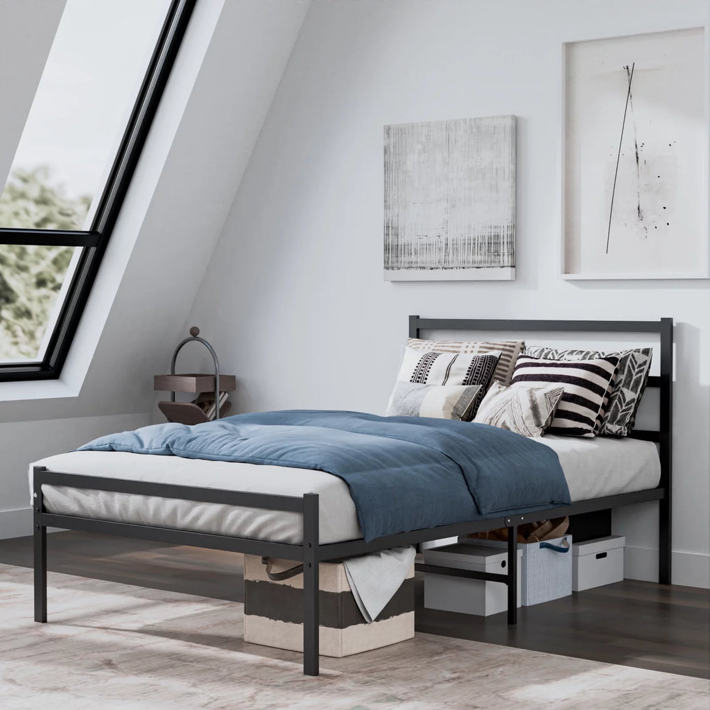Full Size Metal Platform Bed Frame with Headboard P6399