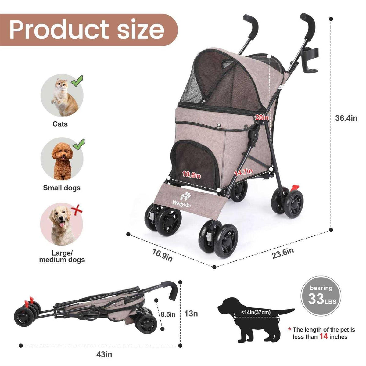 Foldable Pet Stroller with Cup Holder M43764