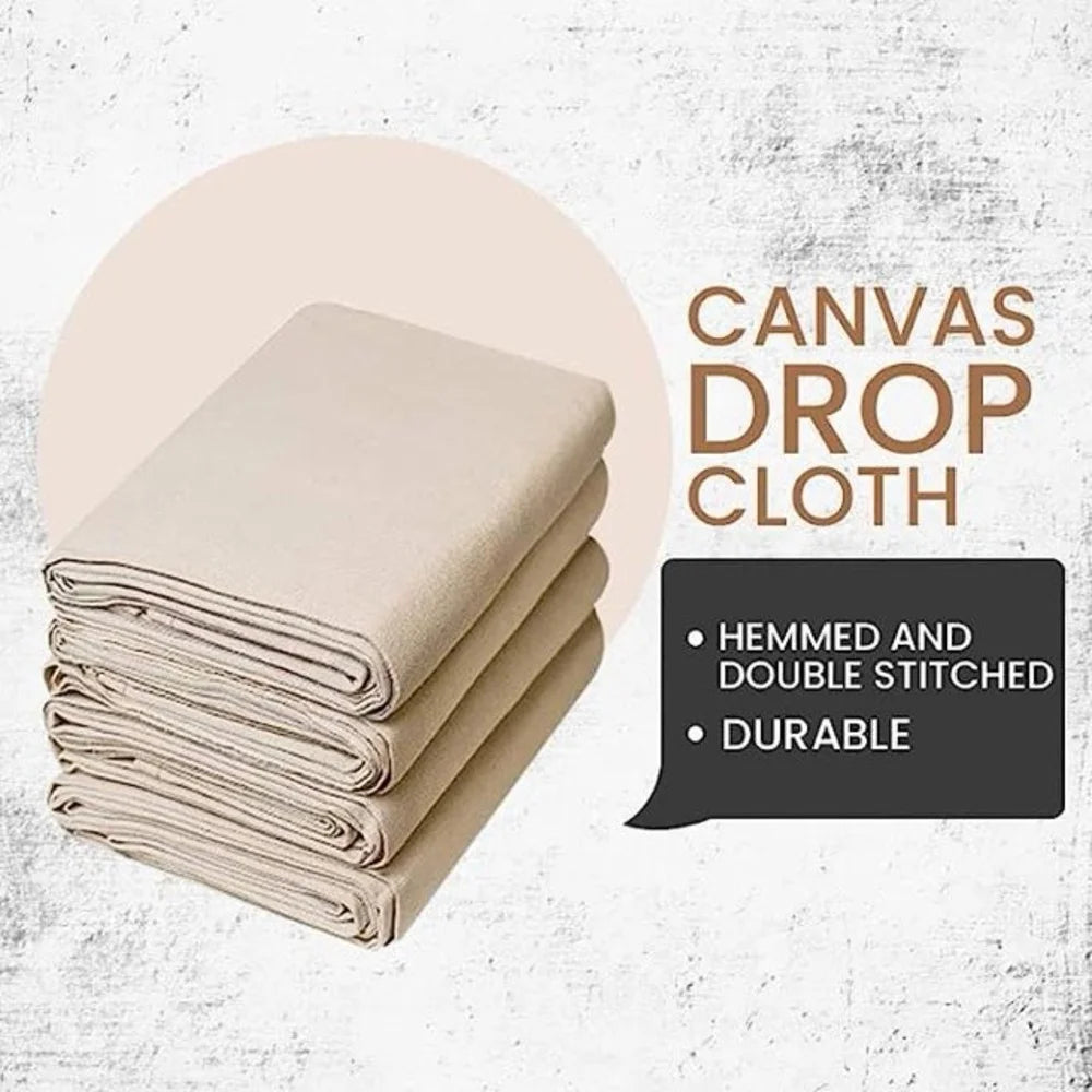 Cotton Canvas Paint Drop Cloth, 4 x 15 feet, Pack of 2, Double Stitched Edges O434