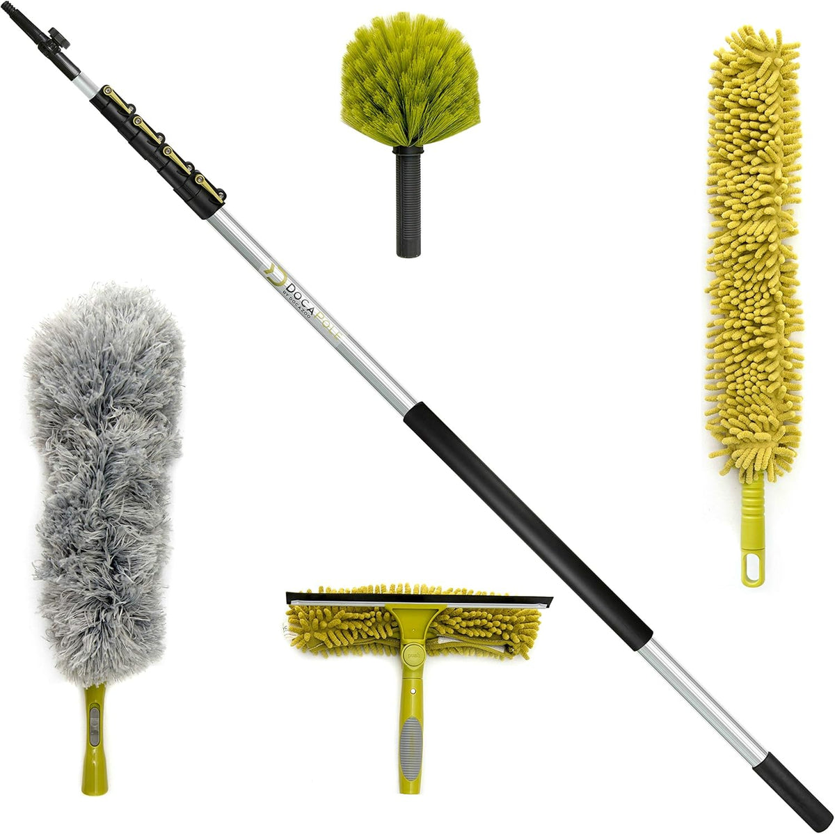 Telescoping Extension Pole Cleaning Kit with Window Squeegee, Washer, and 3 Dusting Attachments C563443