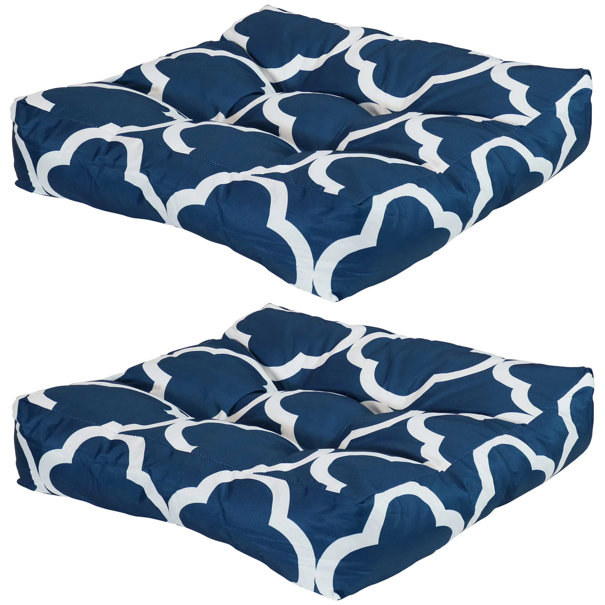 Square Tufted Patio Chair Seat and Back Cushions - 20" - Navy Blue and White - 2pk I833434