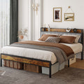 Queen Bed Frame with Storage Headboard, Dark Grey S734